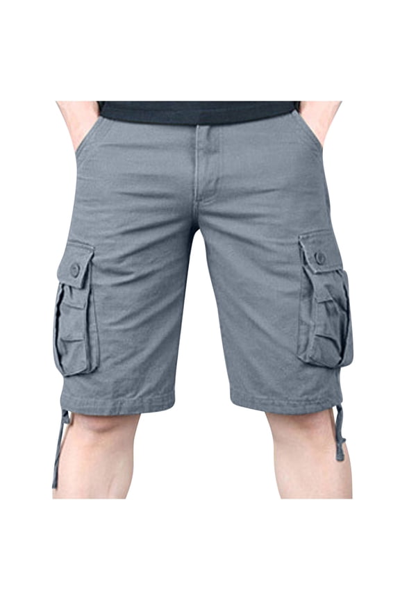Mens Casual Cargo Shorts with Multiple Pockets for Bike Riding and Leisure Gray M