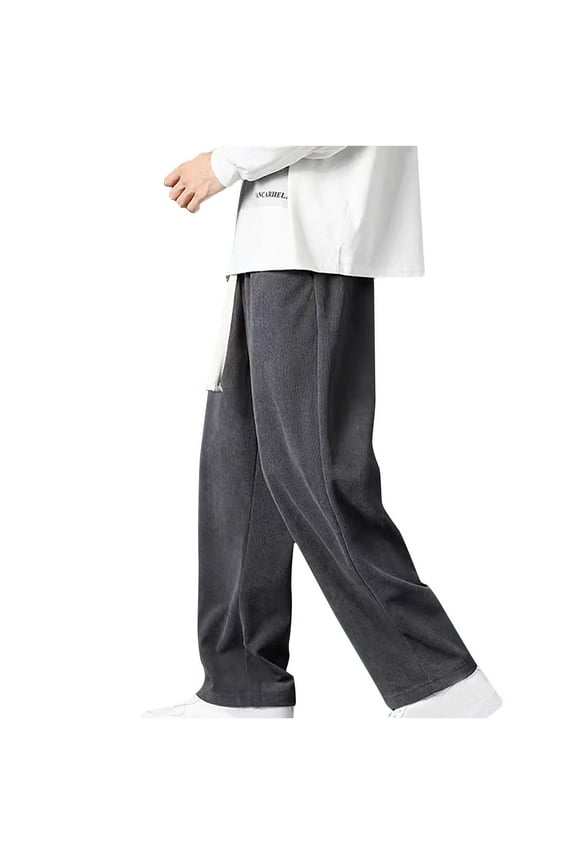 Mens Casual Loose Straight Leg Baggy Corduroy Pants Tie Front Drawstring Waist Trousers Gray 2XL