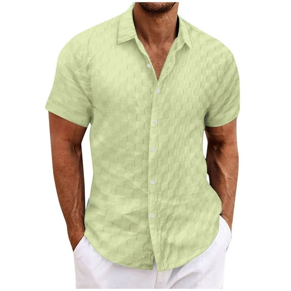 AHTJRT Mens Casual Short Sleeve Lapel Cardigan Shirts Plaid Holiday Pullover Tops Yellow 3XL