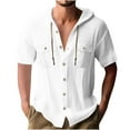 thumbnail image 1 of AHTJRT Mens Casual Short Sleeve Linen Shirts With Pocket Loose Fit Button Down Cardigan Hooded Vocation Tees White M, 1 of 6