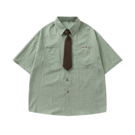 AHTJRT Mens Classic Short Sleeve Button Down Shirt Collared Formal Tees With Chest Pocket Green M