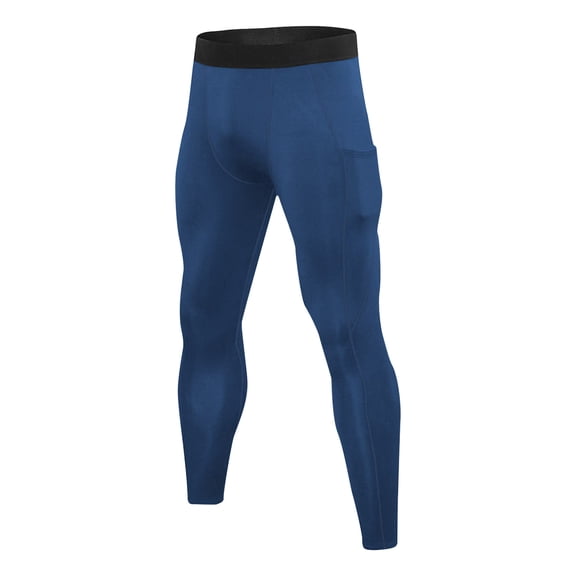 AHTJRT Mens Compression Pants Athletic Leggings Workout Running Tights Dry Base Layer with Pockets Active Cycling Pants Blue M