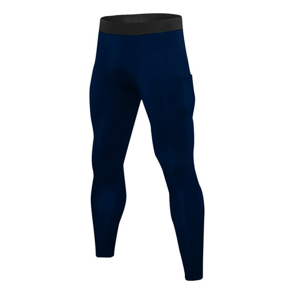 AHTJRT Mens Compression Pants Athletic Leggings Workout Running Tights Dry Base Layer with Pockets Active Cycling Pants Navy 2XL