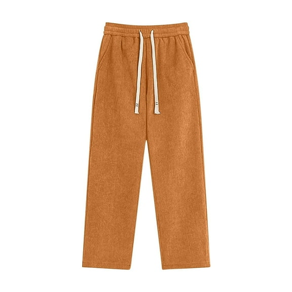 AHTJRT Mens Corduroy Elastic Waist Pants Basic Solid Plus Size Loose Sweatpants Casual Athletic Breathable Stretch Joggers Yellow L