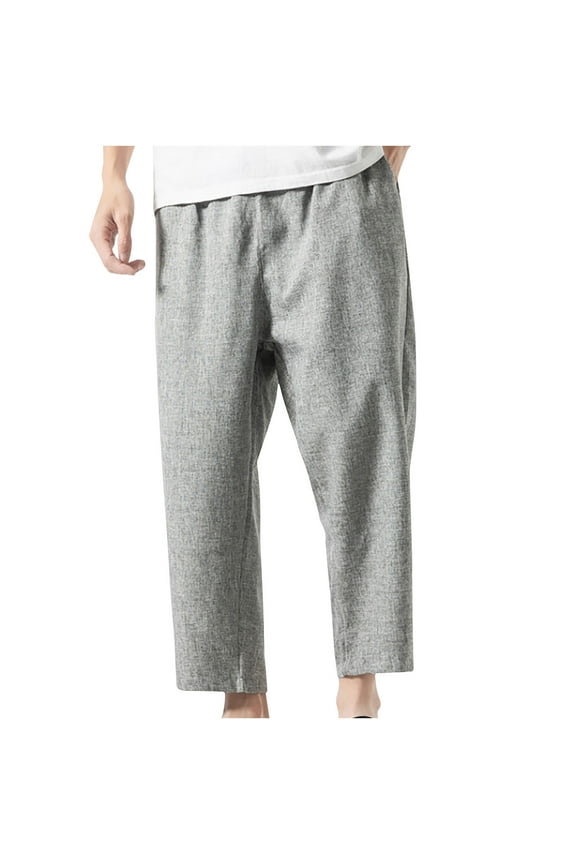 Mens Cotton Linen Lightweight Capris Harem Pants Casual Drawstring Loose Beach Yoga Trousers with Pockets Gray XL