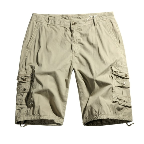 AHTJRT Mens Drawstring Elastic Waist Casual Cargo Shorts Relaxed Fit Outdoor Work Shorts with Multiple Pockets Khaki L
