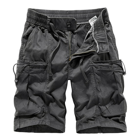 AHTJRT Mens Elastic Waist Multi-Pocket Cargo Shorts Relaxed Fit Dark Gray L