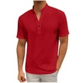thumbnail image 1 of AHTJRT Mens Embroidered Breathable Short Sleeve V Neck Casual Shirts Red 2XL, 1 of 6