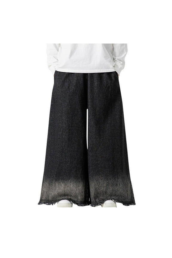 Mens Extra Wide Leg Denim Pants Long Jeans Elastic Waist with Pockets Plus Size Loose Casual Baggy Pant Black M