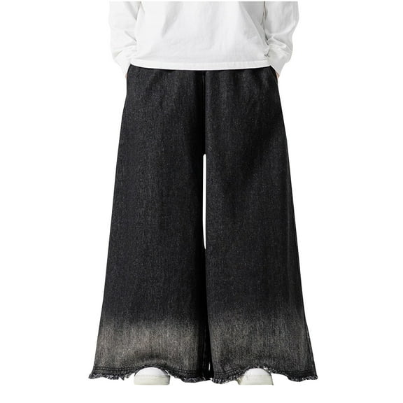 AHTJRT Mens Extra Wide Leg Denim Pants Long Jeans Elastic Waist with Pockets Plus Size Loose Casual Baggy Pant Black XL