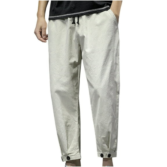 AHTJRT Mens Fashion Elastic Waist Athletic Jogger Pants Drawstring Tapered Trousers Button Down Trim Pockets Khaki 3XL