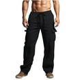 thumbnail image 1 of AHTJRT Mens Lightweight Breathable Cotton Linen Cargo Pants Multipocket Elastic Waist Vacation Style Black S, 1 of 6