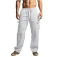 thumbnail image 1 of AHTJRT Mens Lightweight Breathable Cotton Linen Cargo Pants Multipocket Elastic Waist Vacation Style White M, 1 of 6