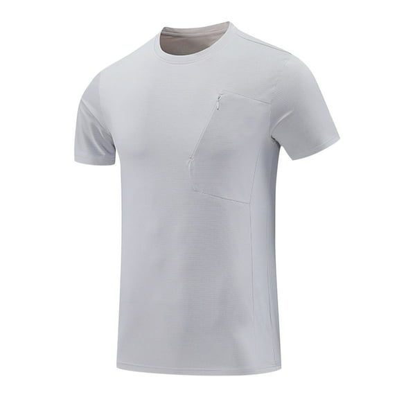 AHTJRT Mens Lightweight Exercise Tees with Ventilated Zippered Pocket Short Sleeve Crew Tops Gray M