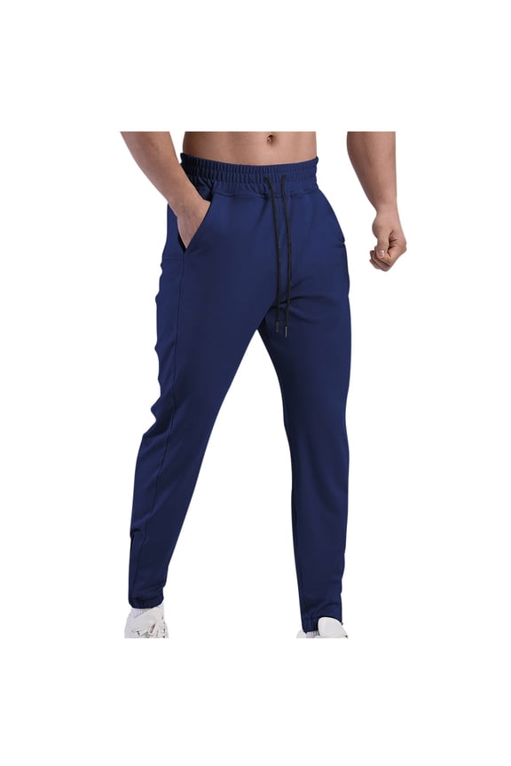 Mens Lightweight Jogger Sweatpants with Pockets Athletic Workout Tapered Pants Drawstring Trousers Navy S