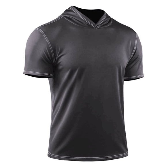 AHTJRT Mens Lightweight Short Sleeve Hoodie Gym Athletics Casual Solid Pullover Tops Workout T Shirts Gray M