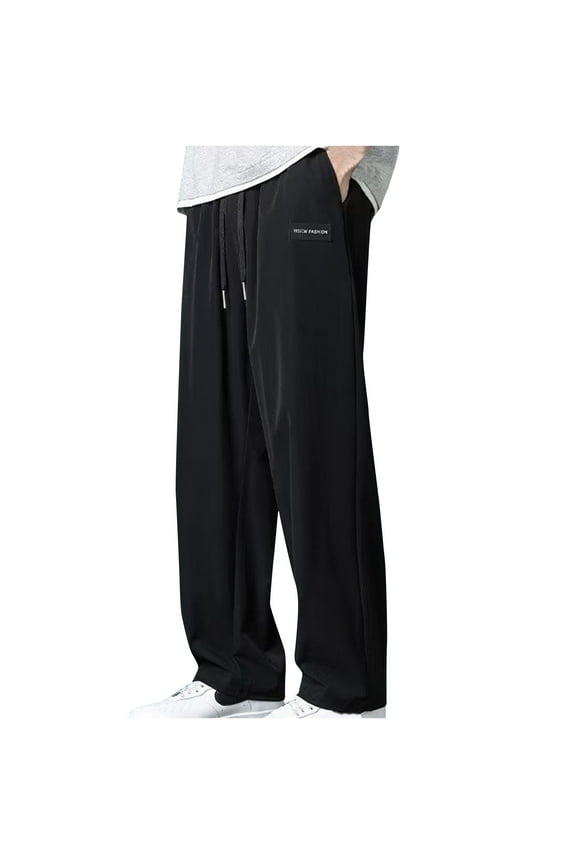 Mens Lightweight Summer Casual Baggy Jogger Pants Lounge Trousers Loose Fit Elastic Waist Drawstring Wide Leg Pants Black 3XL