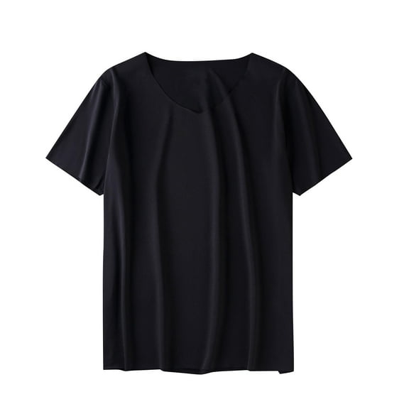 AHTJRT Mens Loose Fit V Neck Tees Short Sleeve Cotton Casual Summer Tops Black 5XL