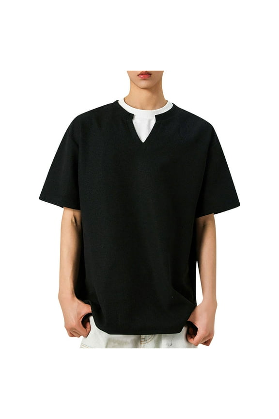 Mens Oversized Regular Fit Lightweight Short Sleeve Crewneck Workout Tees Black 2XL