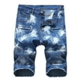 thumbnail image 1 of AHTJRT Mens Pleated Slim Fit Ripped Denim Shorts Distressed Style Blue M, 1 of 8