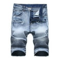 thumbnail image 1 of AHTJRT Mens Pleated Slim Fit Ripped Denim Shorts Distressed Style Gray M, 1 of 8