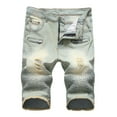 thumbnail image 1 of AHTJRT Mens Pleated Slim Fit Ripped Denim Shorts Distressed Style Yellow XL, 1 of 8