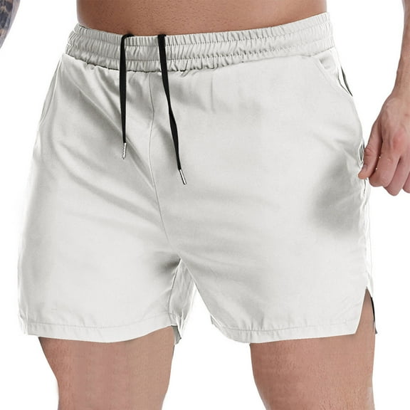AHTJRT Mens Quick Dry Exercise Running Shorts Athletic Tennis Gym Workout Shorts for Men White S