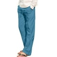 thumbnail image 1 of AHTJRT Mens Relaxed Fit Cotton Linen Trousers Oversized Summer Beach Casual Straight Loose Fit Pants with Pockets Sky Blue 5XL, 1 of 5