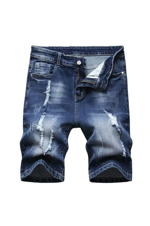 Mens Ripped Denim Short Jeans Casual Summer Wear Blue L