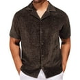 thumbnail image 1 of AHTJRT Mens Short Sleeve Casual Button Down Hawaiian Summer Beach Hollow Out Regular Fit Embroidered Shirts Tops Coffee L, 1 of 4
