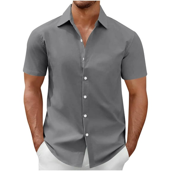 AHTJRT Mens Short Sleeve Casual Summer Beach Button Down Wedding Shirts Gray 4XL