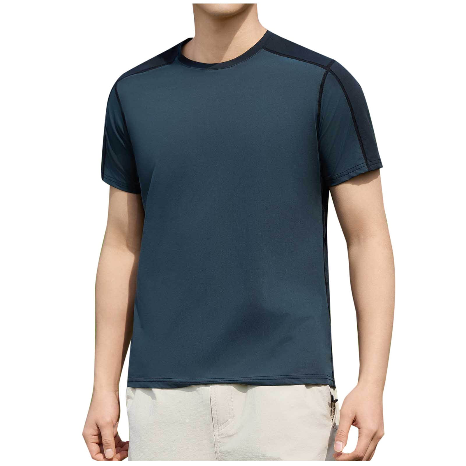 AHTJRT Mens Short Sleeve Crew Neck Tshirt Contrast Shoulder Panels ...