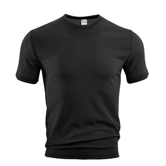 AHTJRT Mens Short Sleeve Crew Neck Tshirt Knited Regular Fit Fashion Leisure Breathable Seersucker Tshirt Top Black XL