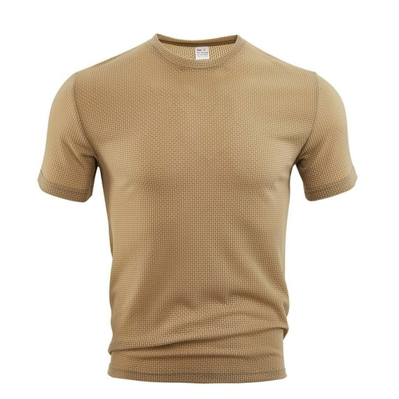 AHTJRT Mens Short Sleeve Crew Neck Tshirt Knited Regular Fit Fashion Leisure Breathable Seersucker Tshirt Top Khaki 3XL