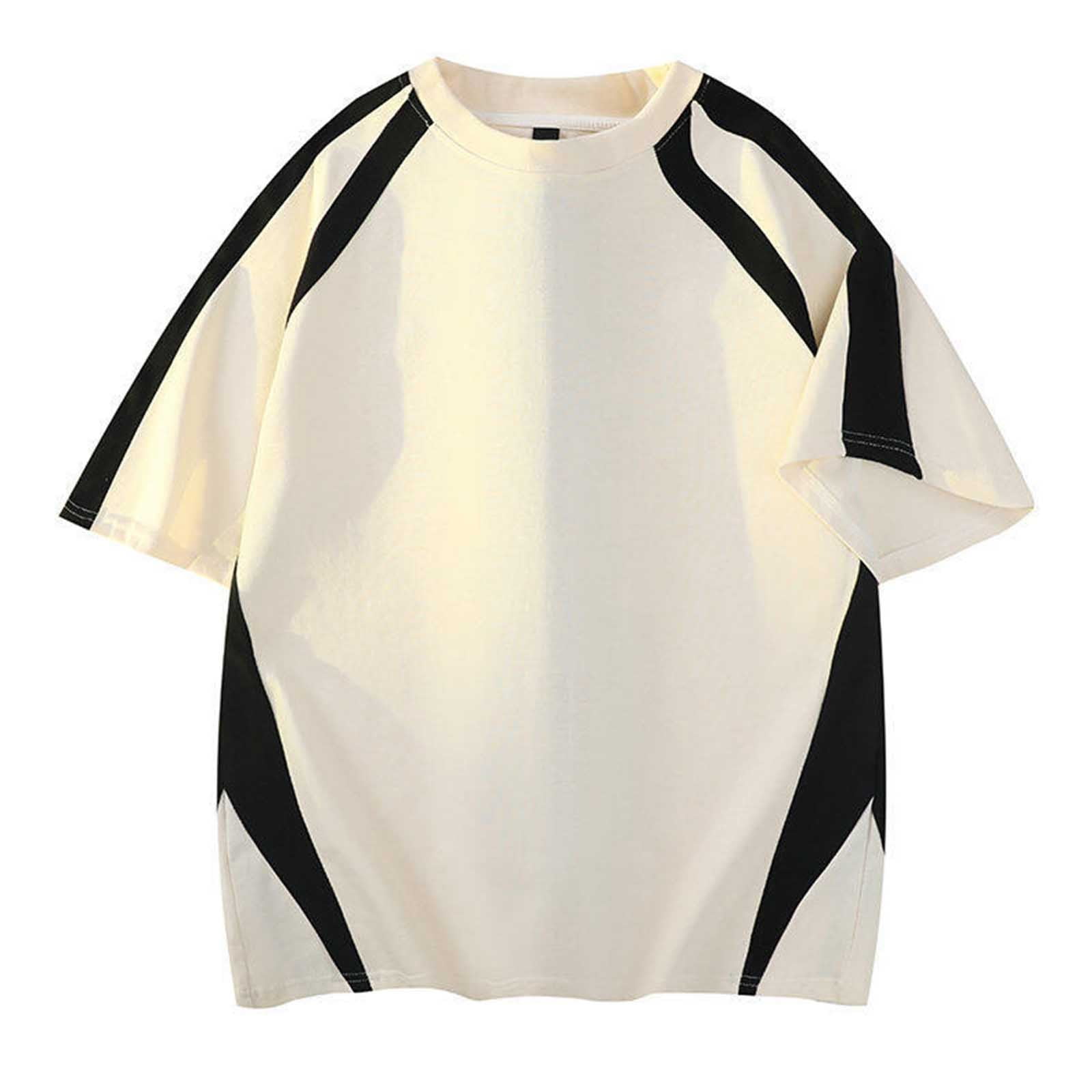 AHTJRT Mens Short Sleeve Crew Neck Tshirt Loose Fit Side Panel Design ...