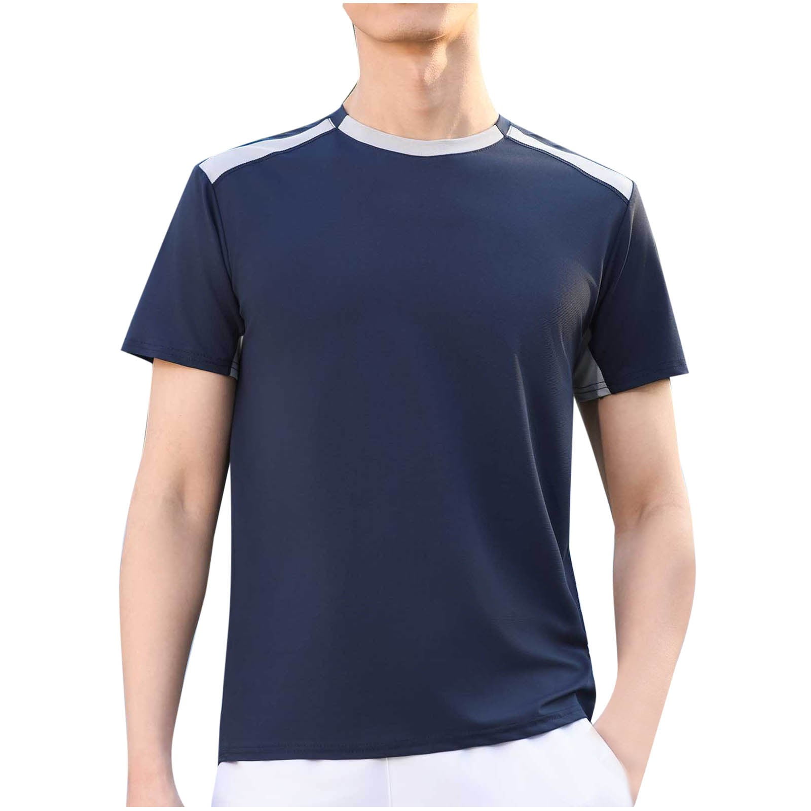 AHTJRT Mens Short Sleeve Crew Neck Tshirt Moisture Wicking Contrast ...