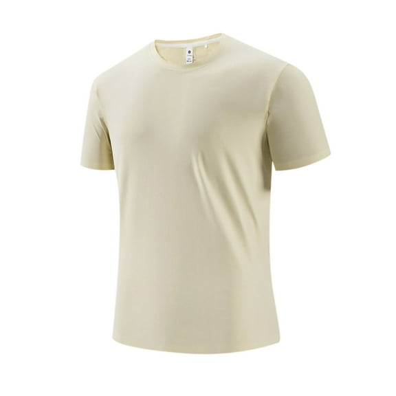 AHTJRT Mens Short Sleeve Moisture Wicking Athletic Polo Work Out Tees Shirts Beige M