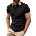 thumbnail image 1 of AHTJRT Mens Short Sleeve Polo Shirt Contrast Tipped Collar Slim Fit Two Button Placket Fashion Leisure Tshirt Top Black XL, 1 of 3