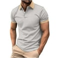 thumbnail image 1 of AHTJRT Mens Short Sleeve Polo Shirt Contrast Tipped Collar Slim Fit Two Button Placket Fashion Leisure Tshirt Top Gray XL, 1 of 3