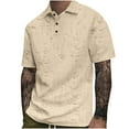 thumbnail image 1 of AHTJRT Mens Short Sleeve Polo Shirt Distressed Texture Point Collar Two Button Placket Regular Fit Fashion Leisure Tshirt Top Khaki M, 1 of 7