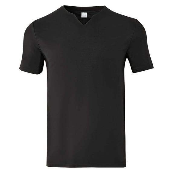 AHTJRT Mens Short Sleeve V Neck Tshirt Slim Fit Solid Color Basic Tee Leisure Fashion Tshirt Top Black XL