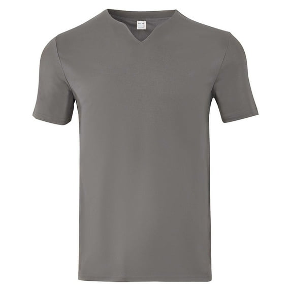 AHTJRT Mens Short Sleeve V Neck Tshirt Slim Fit Solid Color Basic Tee Leisure Fashion Tshirt Top Gray S