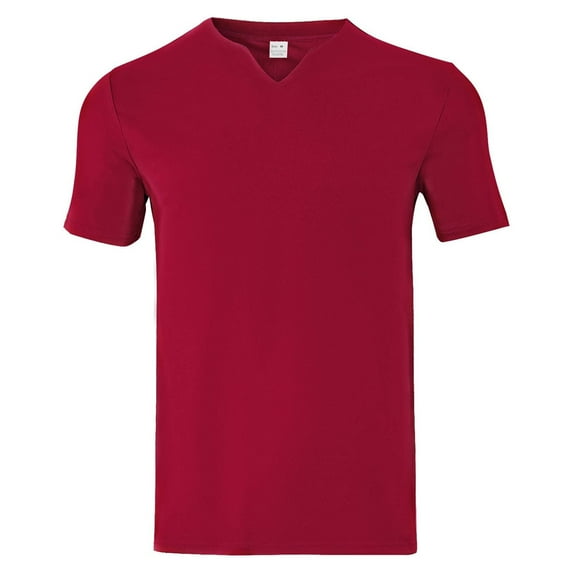 AHTJRT Mens Short Sleeve V Neck Tshirt Slim Fit Solid Color Basic Tee Leisure Fashion Tshirt Top Red XL