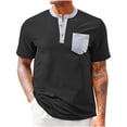 thumbnail image 1 of AHTJRT Mens Short Sleeve Waffle Henley Shirt Contrast Trim Chest Pocket Casual Fit Fashion Leisure Color Block Tshirt Top Black M, 1 of 4
