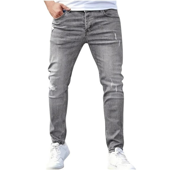 AHTJRT Mens Slim Fit Stretch Denim Jeans Casual Tapered Leg Skinny Jean Pants Gray XL
