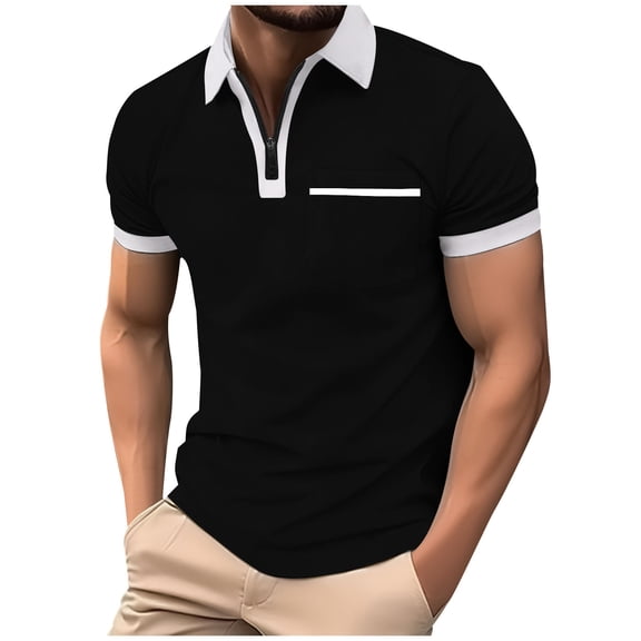 AHTJRT Mens Solid Casual Golf Shirts Slim Fit Short Sleeve Tennis Fashion Tops Black M