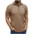 thumbnail image 1 of AHTJRT Mens Sporty Short Sleeve Zip Up Golf Tops Flexible Fit for Golf Khaki S, 1 of 7