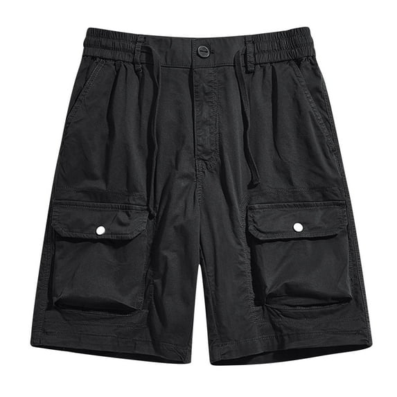 AHTJRT Mens Stretchy Elastic Waist Cargo Shorts Casual Pocketed Summer Beach Shorts for Big and Tall Black 2XL