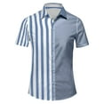 thumbnail image 1 of AHTJRT Mens Striped Patchwork Tees Short Sleeve Casual Summer Hawaiian Print Beach Tops Blue L, 1 of 4
