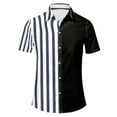 thumbnail image 1 of AHTJRT Mens Striped Patchwork Tees Short Sleeve Casual Summer Hawaiian Print Beach Tops Navy M, 1 of 4